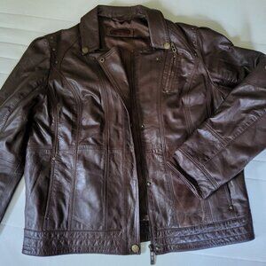 EDDI "S Unlimited Leather Jacket XL Brown  Zip Lined Bomber Moto Soft* Beautiful